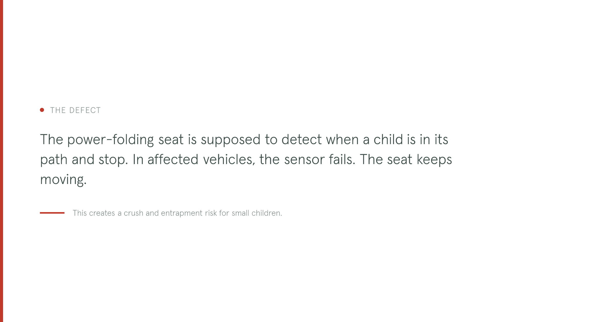 Diagram showing how the power-folding seat obstruction sensors can fail to detect a child