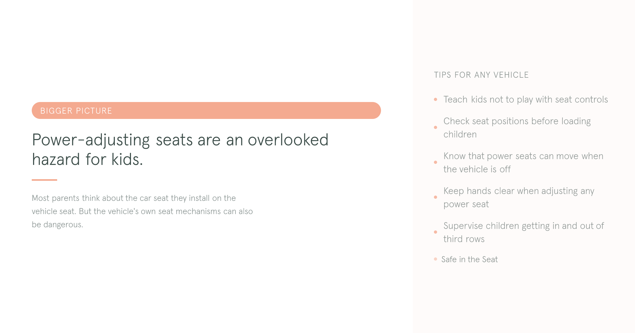Power-folding and power-reclining seats are increasingly common in family vehicles