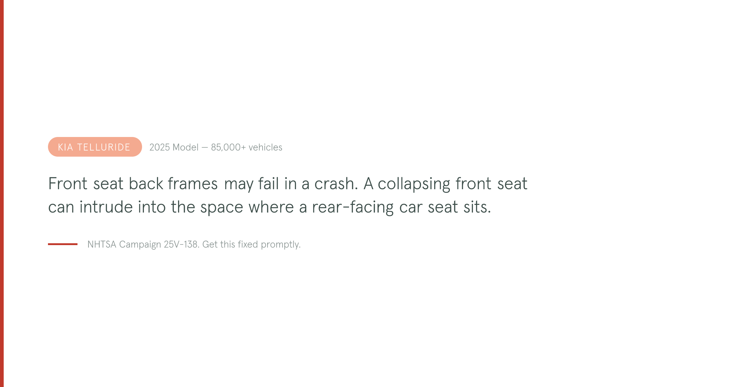 2025 Kia Telluride front seat frame defect recall