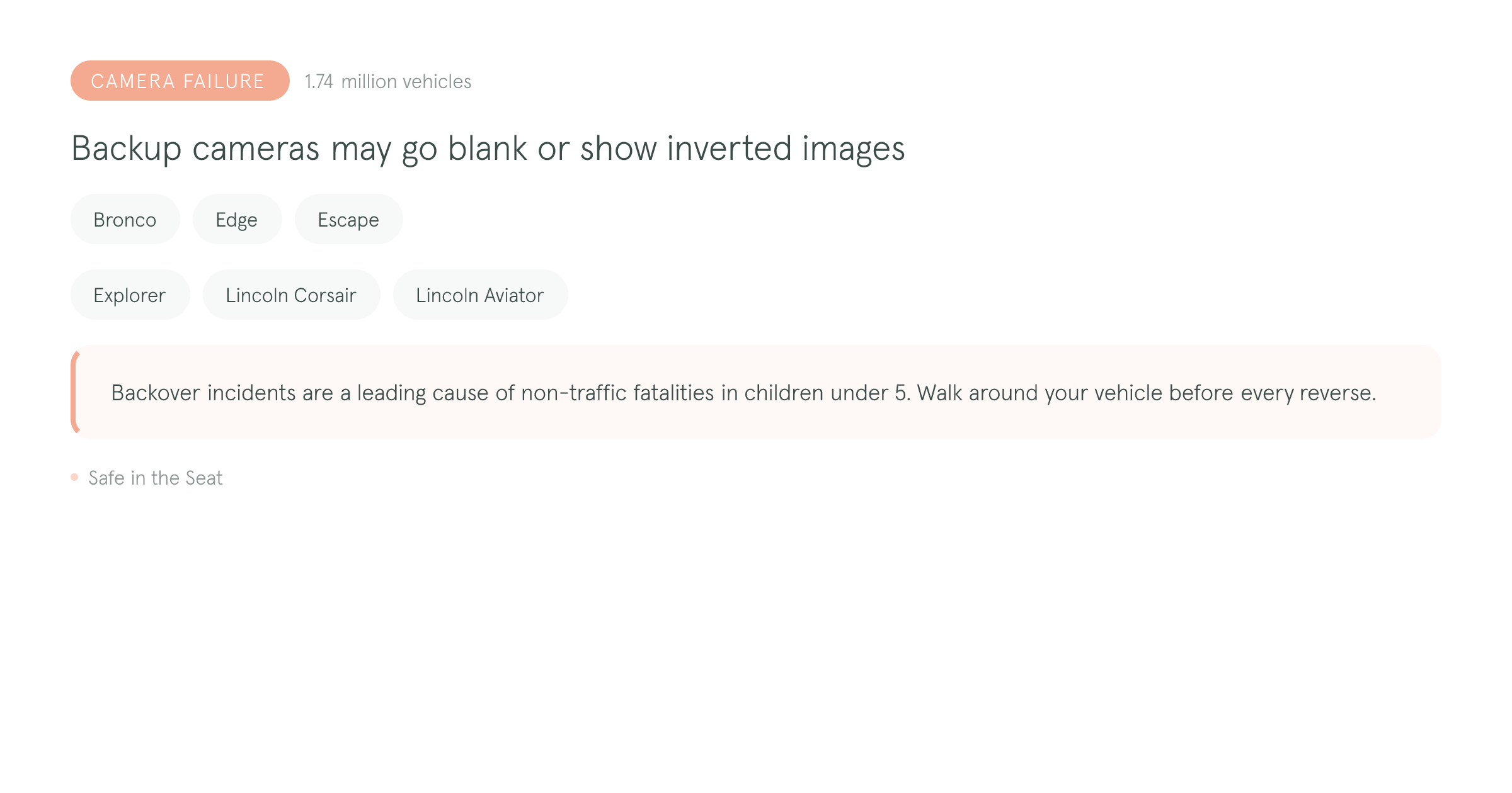 Ford backup camera failure can leave a blank or inverted display when reversing