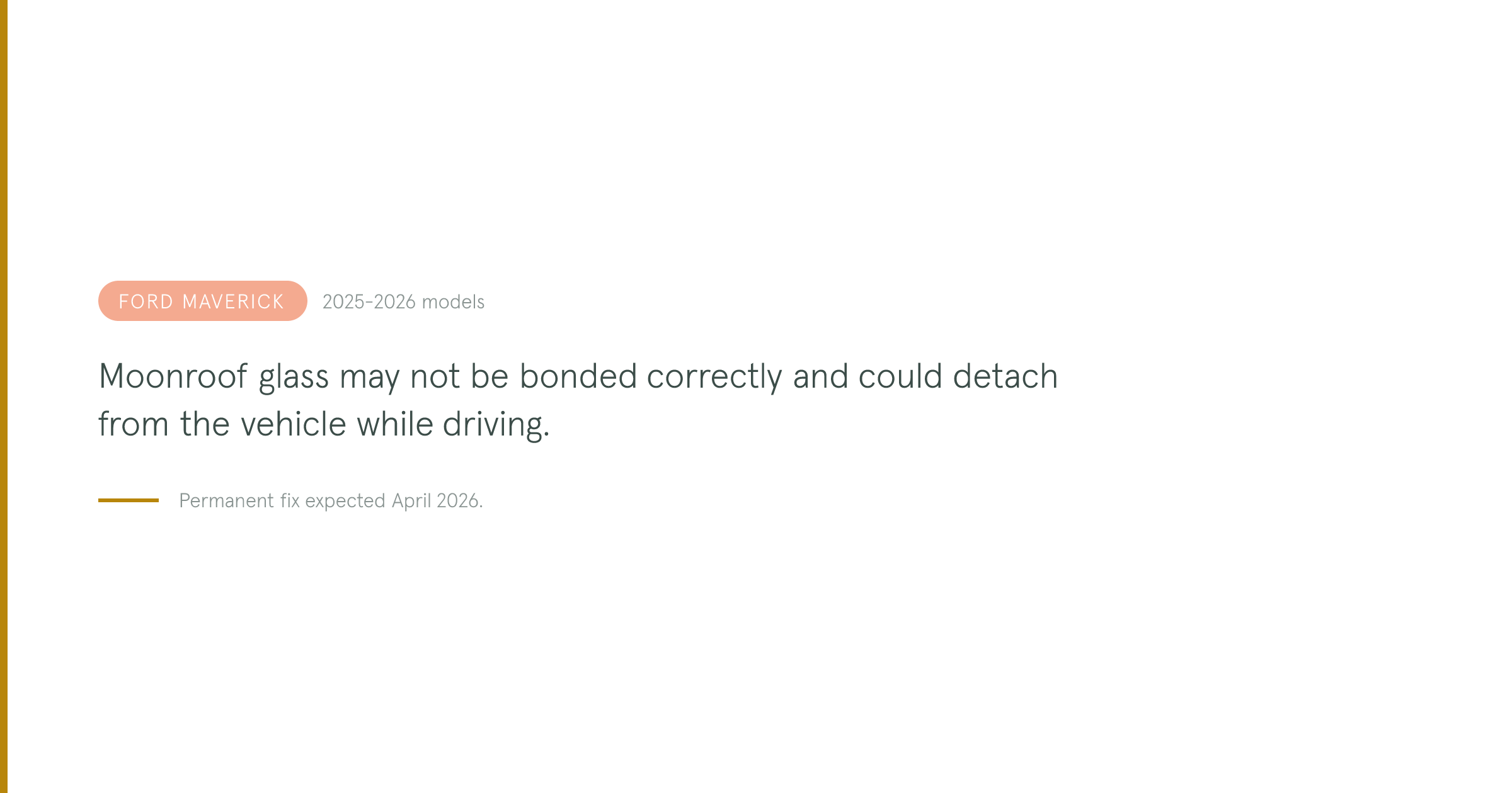 2025-2026 Ford Maverick recalled for panoramic moonroof glass that may detach while driving